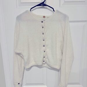 Free People FP One white Allegra Fuzzy Soft Stretchy Cropped Cardigan XS